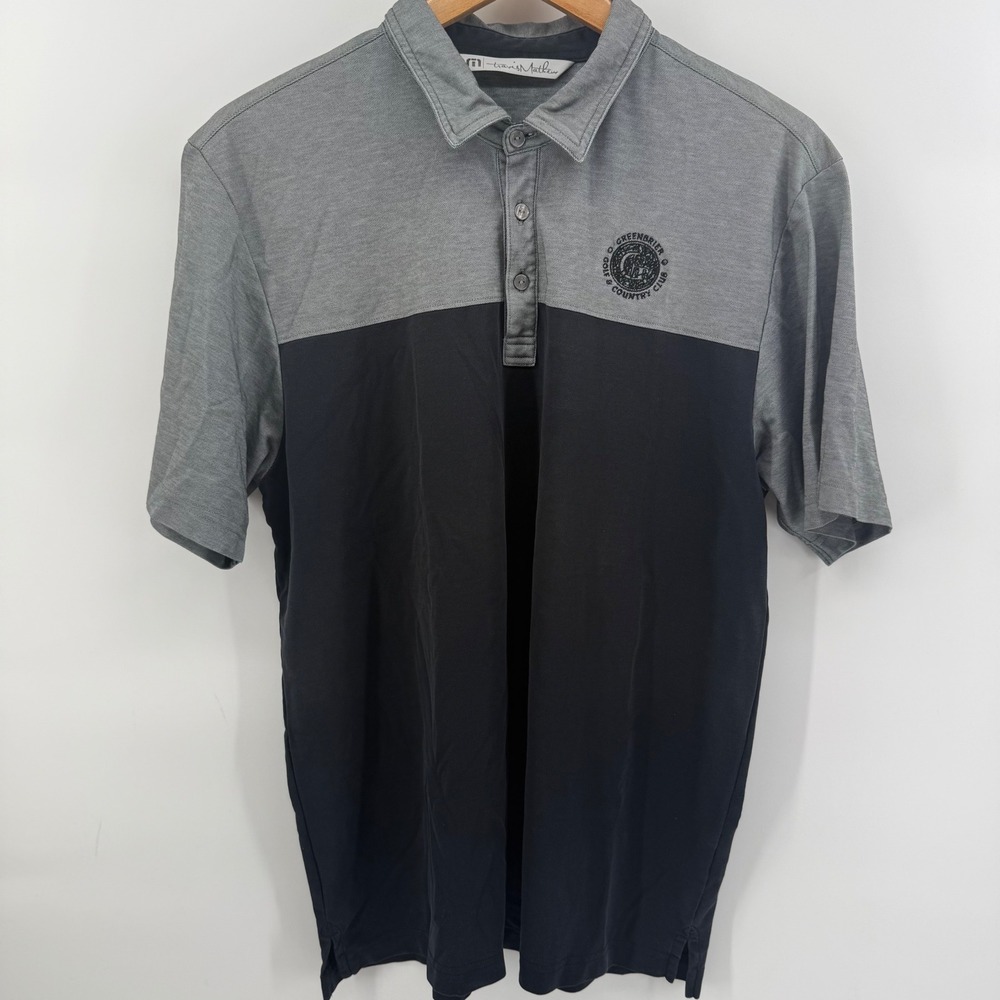 TravisMathew Mens Grey Black Colorblock Greenbrier Golf Country Club Polo Large
